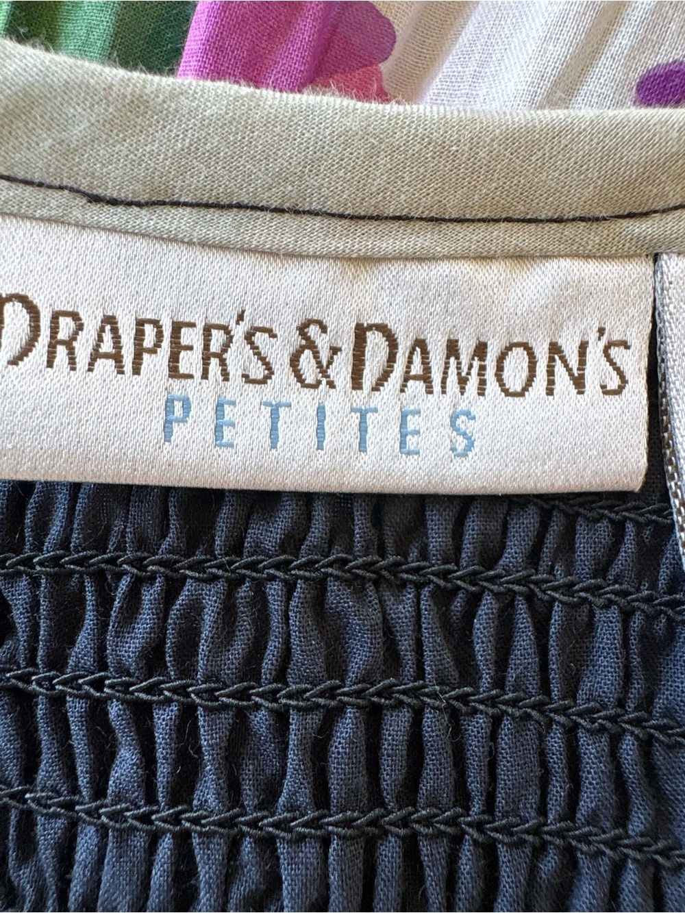Draper’s & Damon’s Petites Black Floral Dress Smocked Cotton Size PM - Picture 10 of 10